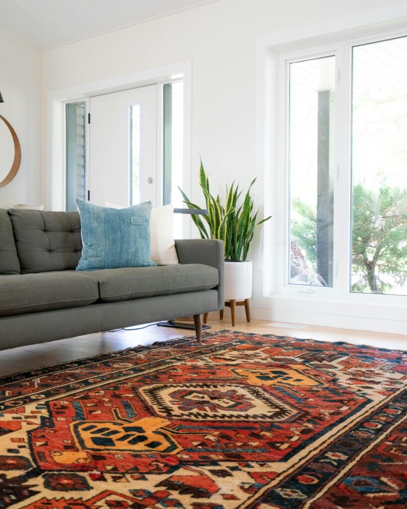 Cozy living room with patterned rug
